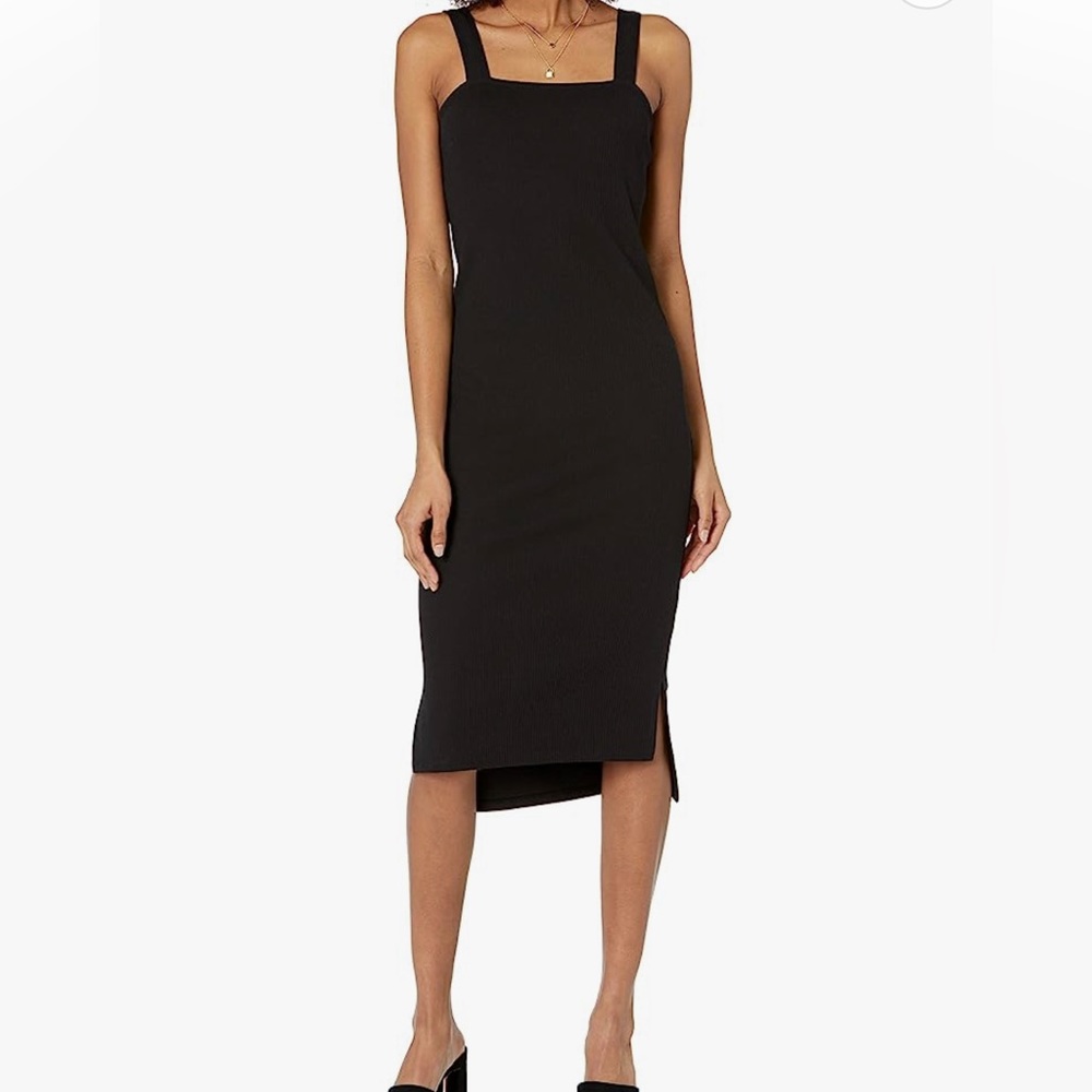 Square-neck strappy bodycon ribbed midi dress